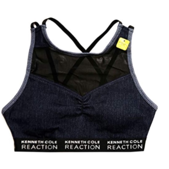 KENNETH COLE- Denim Mesh Athleisure Sports Bra - Picture 1 of 8
